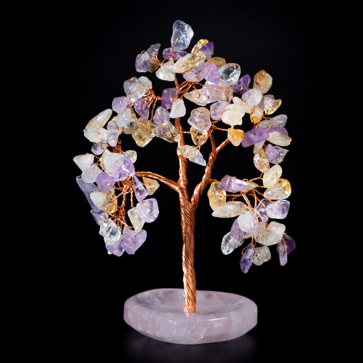 Affection - Arbre de Vie en Pierres Base Cœur en Quartz Rose
