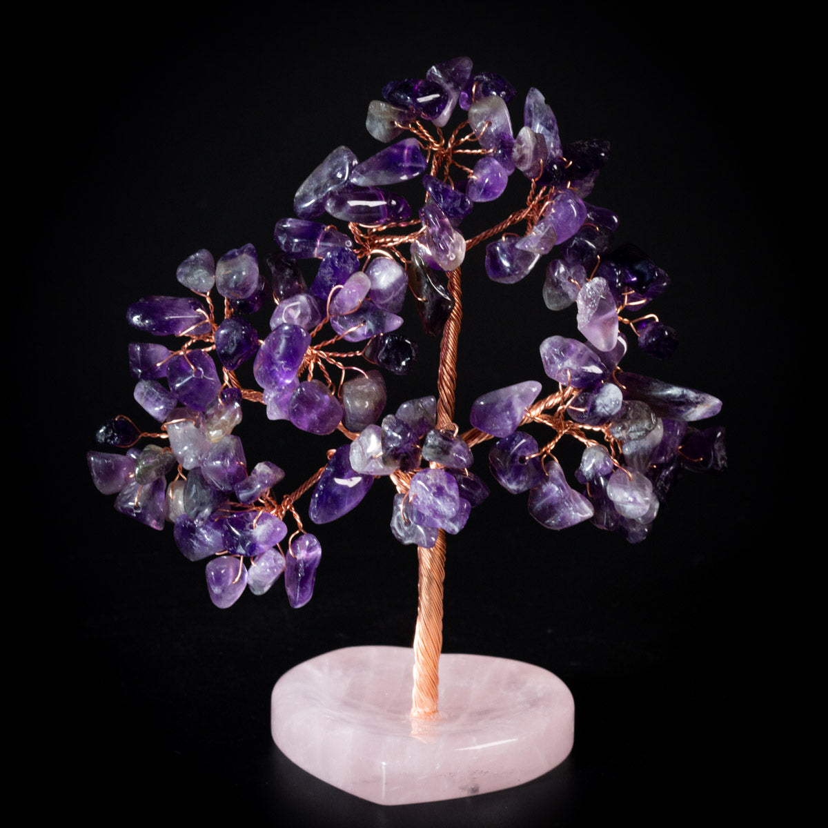 Affection - Arbre de Vie en Pierres Base Cœur en Quartz Rose