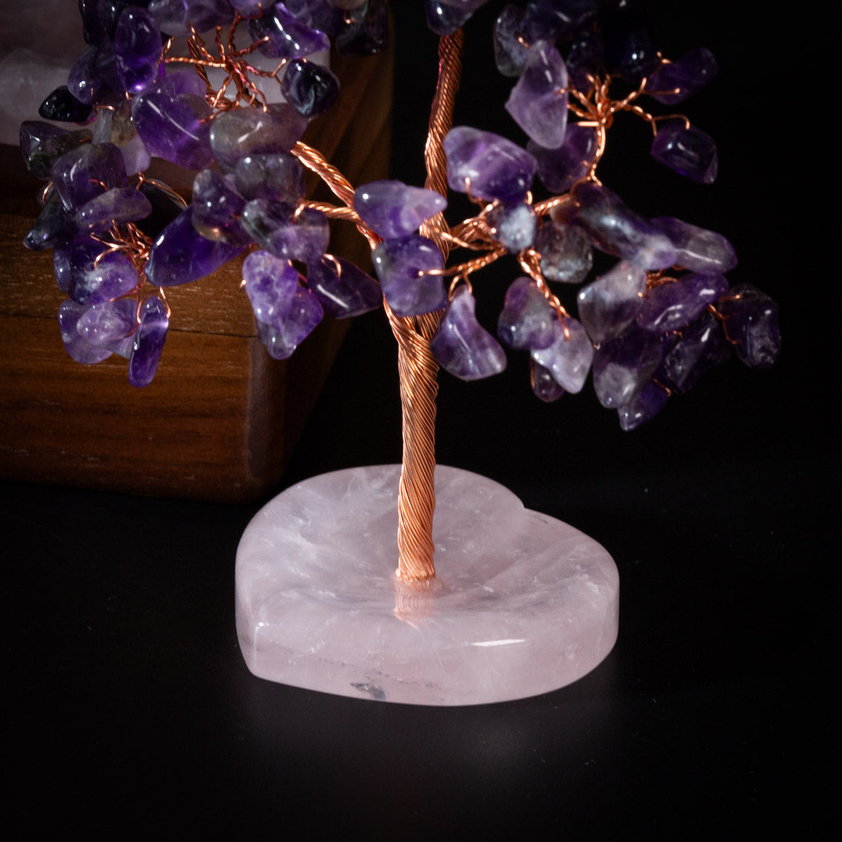 Affection - Arbre de Vie en Pierres Base Cœur en Quartz Rose