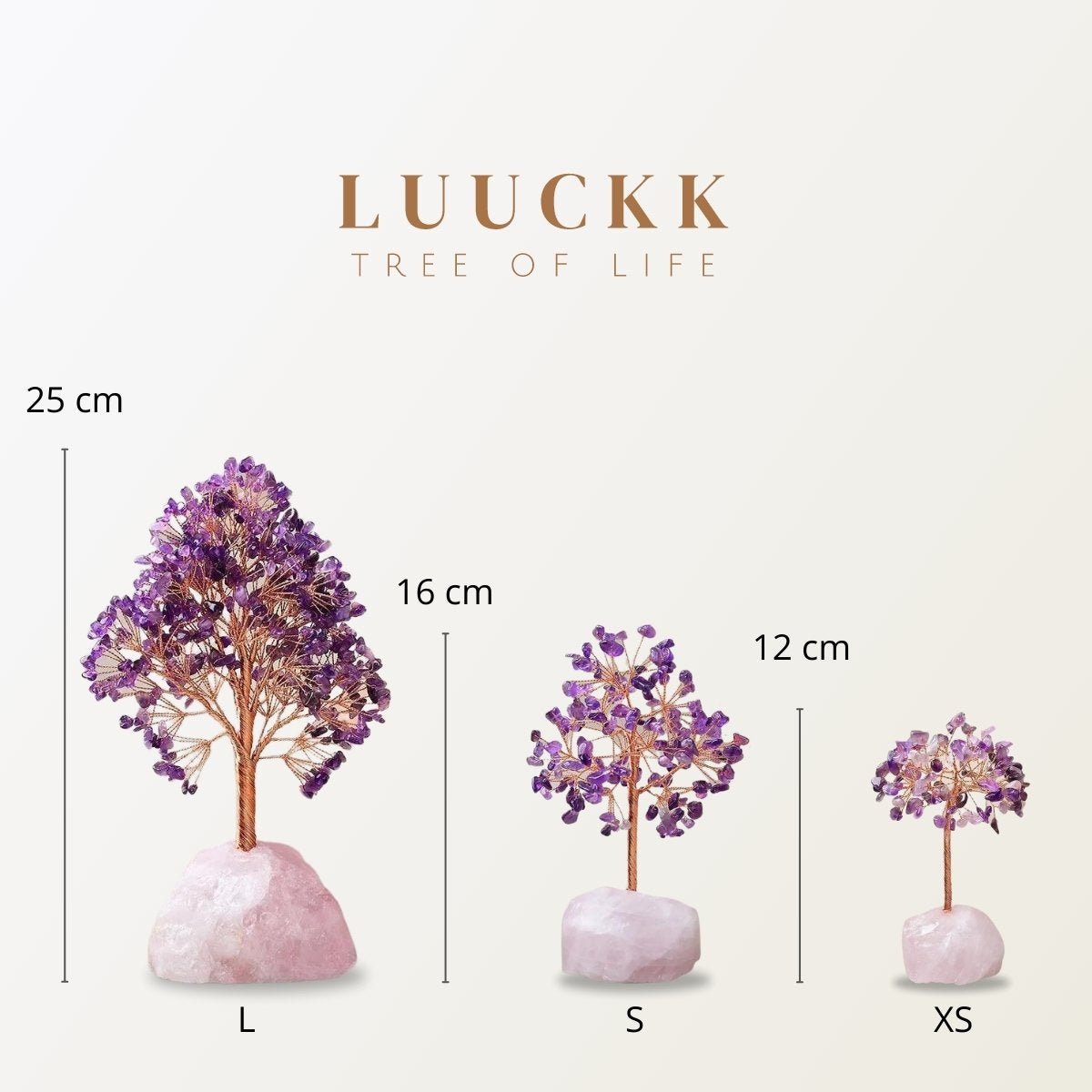 Joie de Vivre – Arbre de Vie en Améthyste avec Base en Quartz Rose