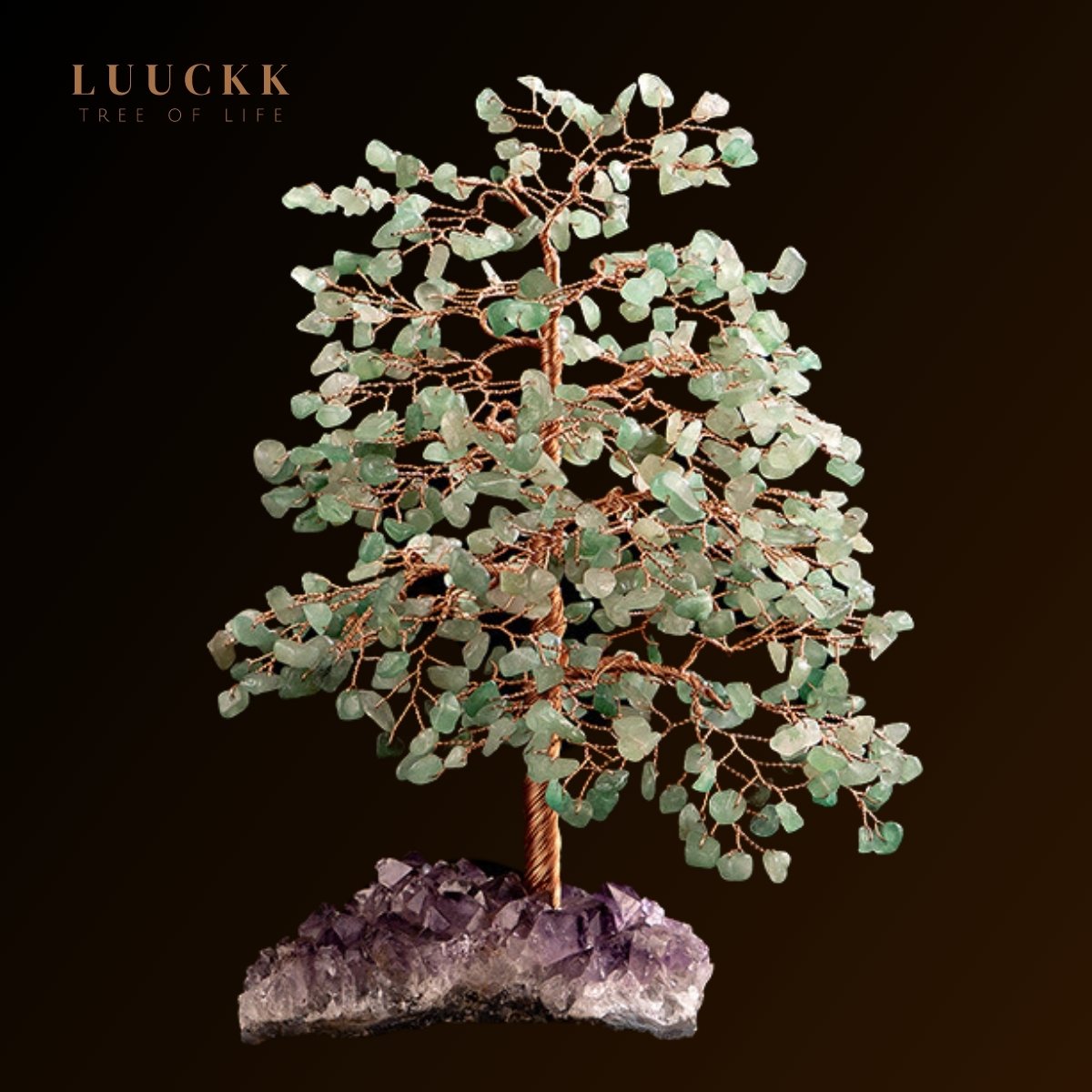 Symbiose - Arbre de Vie en Aventurine Verte avec Géode Améthyste