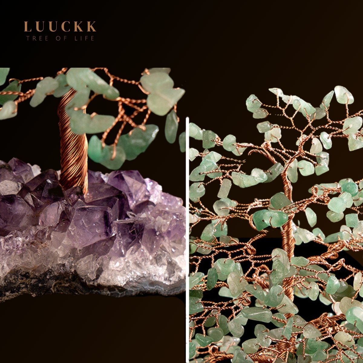 Symbiose - Arbre de Vie en Aventurine Verte avec Géode Améthyste