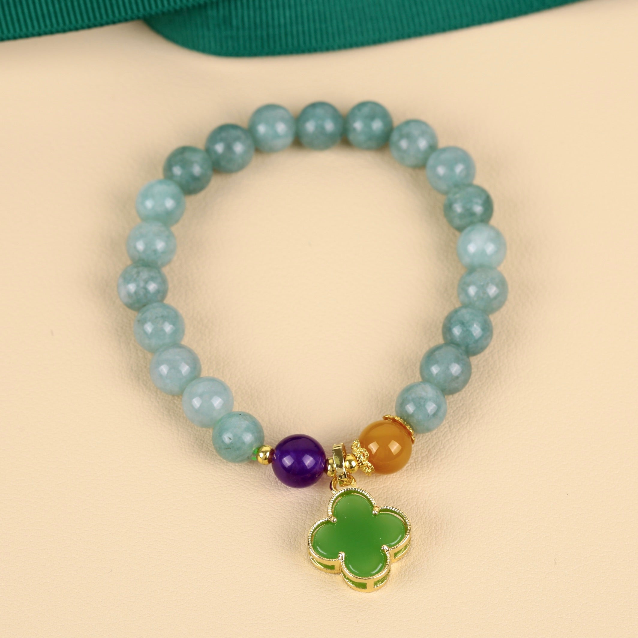 Bracelet Jade Trèfle à Quatre Feuilles – Symbole de Chance et Bonheur