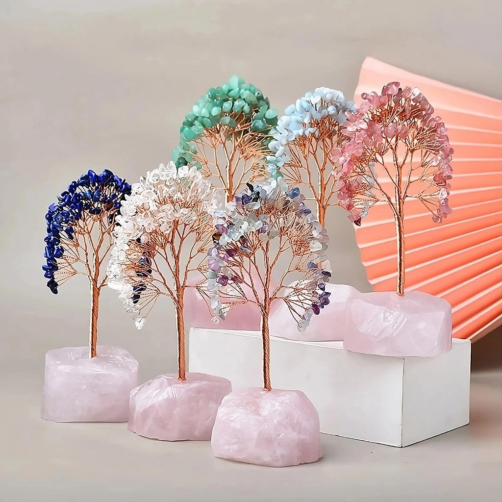 Joie de Vivre – Arbre de Vie en Améthyste avec Base en Quartz Rose
