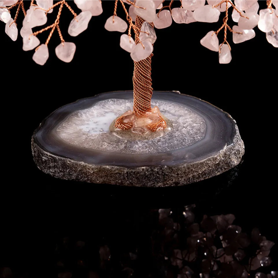 Prospérité - Arbre de Vie en Quartz Rose et Agate