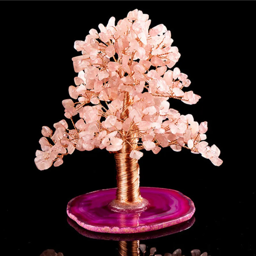 Prospérité - Arbre de Vie en Quartz Rose et Agate