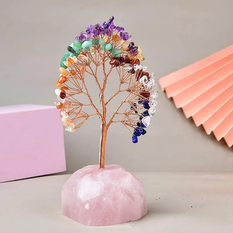 Joie de Vivre – Arbre de Vie en Pierres de 7 Chakras et Quartz Rose