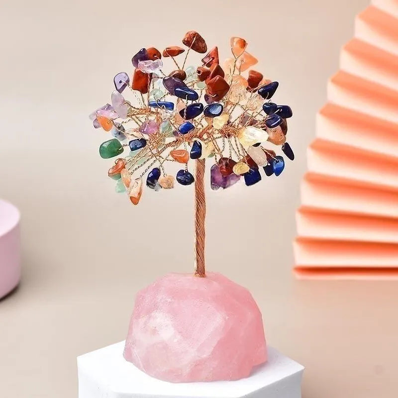 Joie de Vivre – Arbre de Vie en Pierres de 7 Chakras et Quartz Rose
