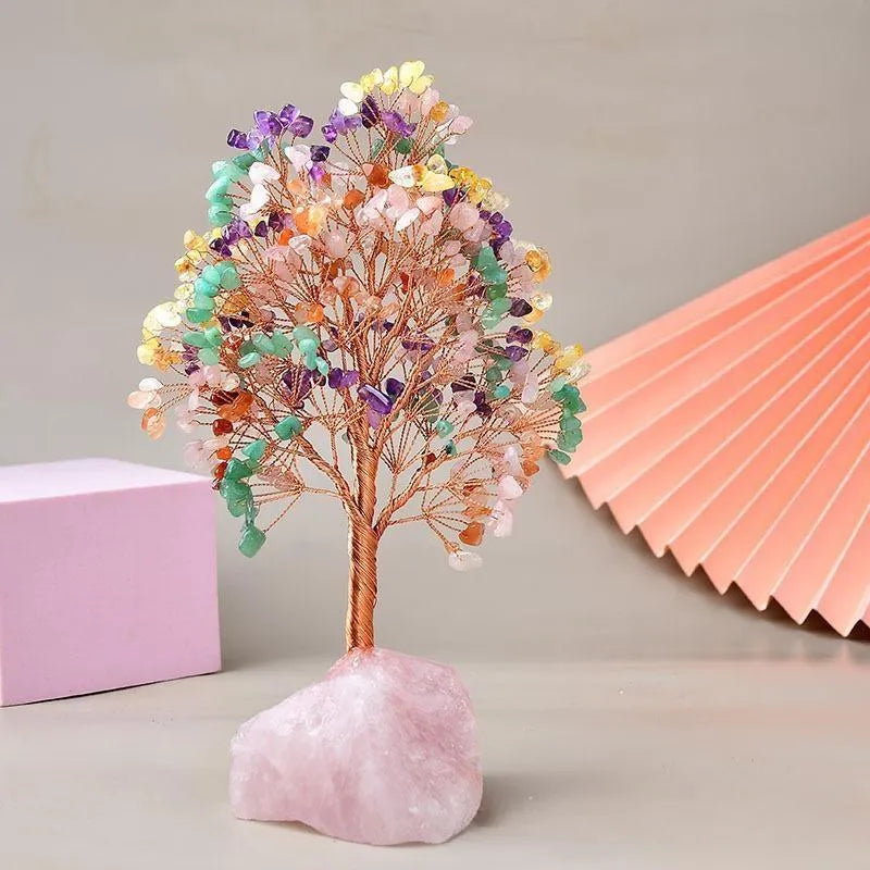 Joie de Vivre – Arbre de Vie en Pierres de 7 Chakras et Quartz Rose