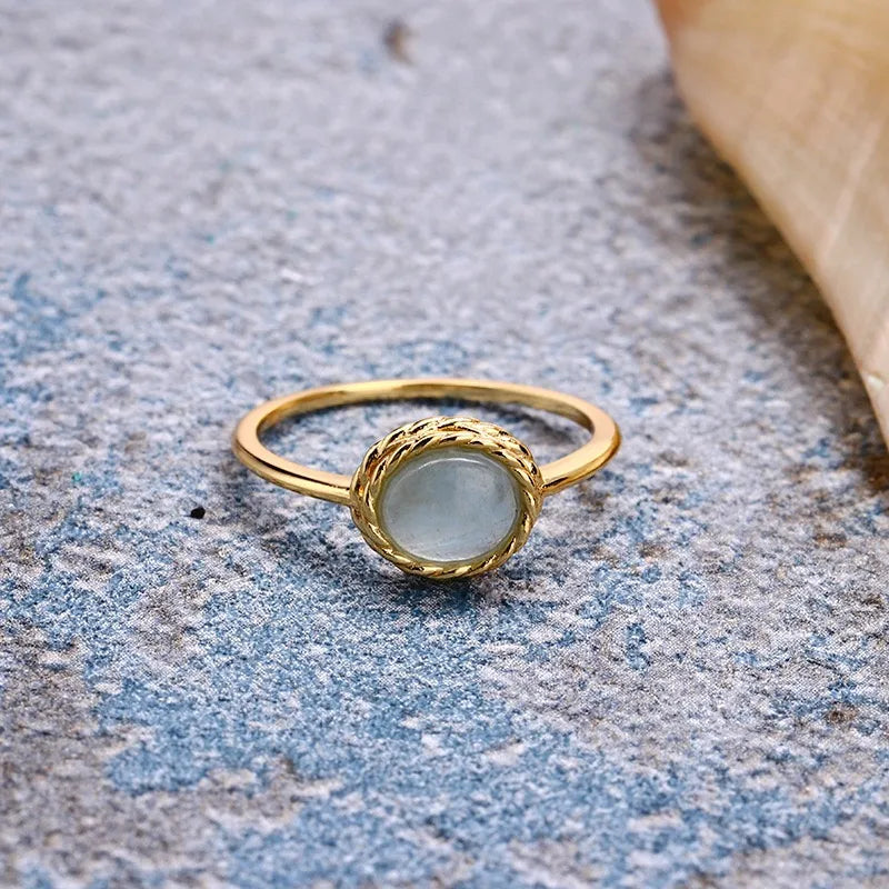 Bague Aigue Marine ou Labradorite "Charme Marin" Argent Doré Or