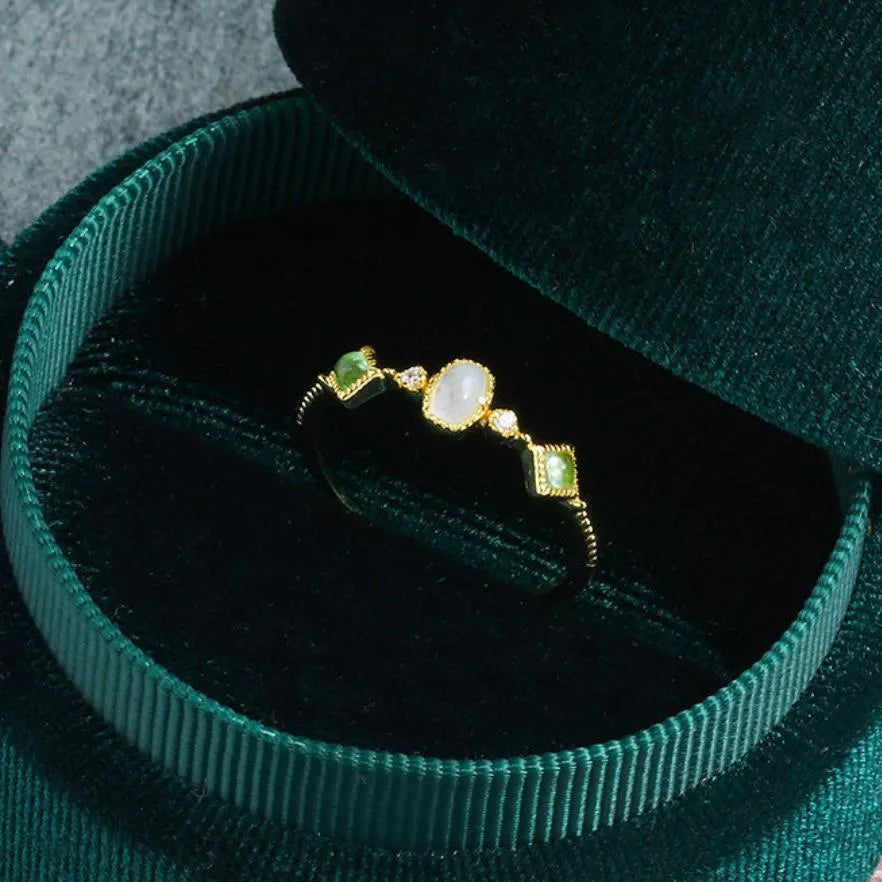 Anillo Aguamarina y Peridoto "Claridad" Plata Dorada