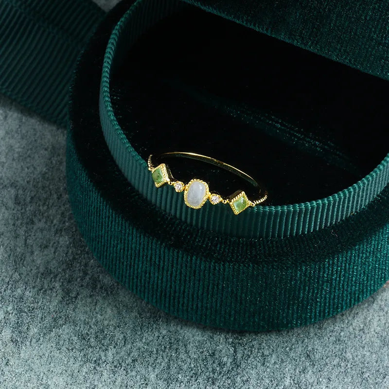 Anillo Aguamarina y Peridoto "Claridad" Plata Dorada