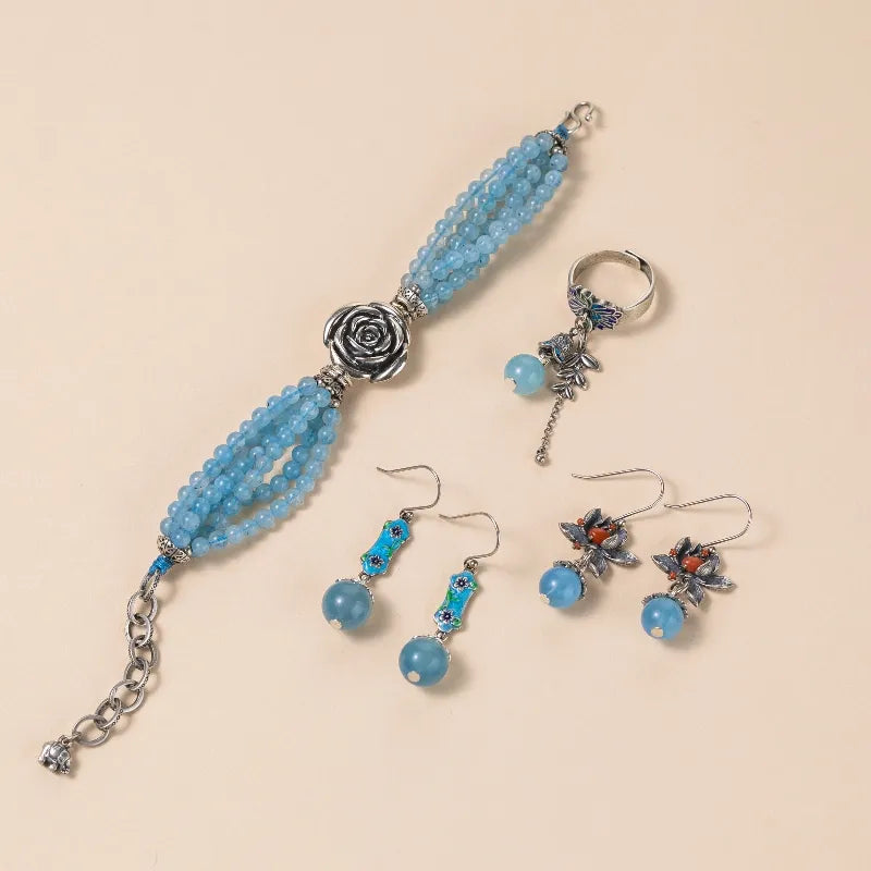 Boucles d'Oreilles Aigue Marine "Cerise Marine" Argent