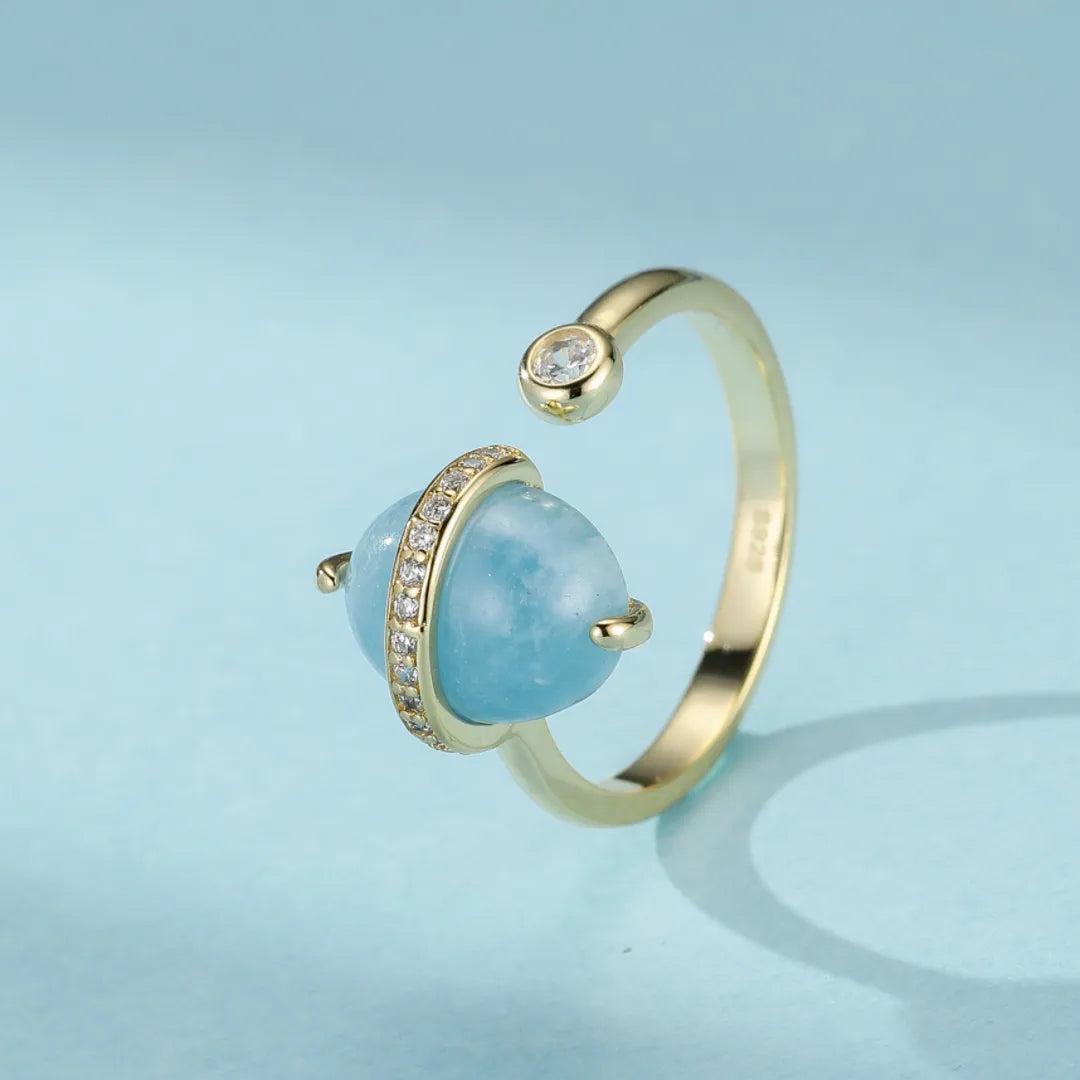Anello Acquamarina "Galassia Blu" Argento Dorato Oro 14K