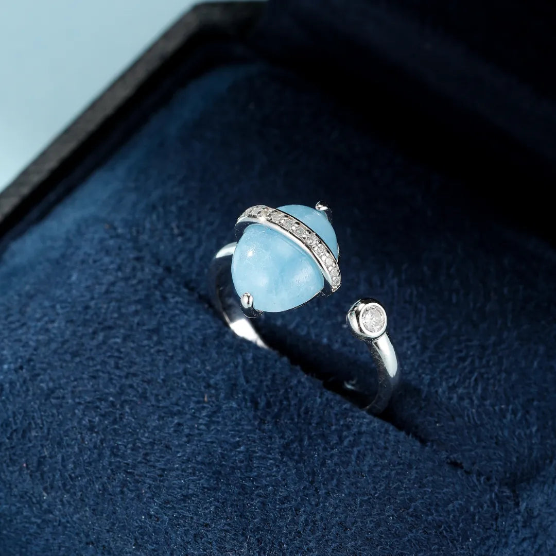 Anello Acquamarina "Galassia Blu" Argento Dorato Oro 14K