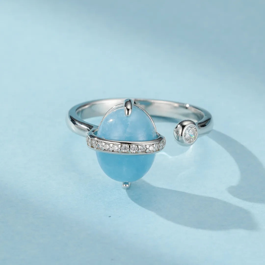 Anello Acquamarina "Galassia Blu" Argento Dorato Oro 14K