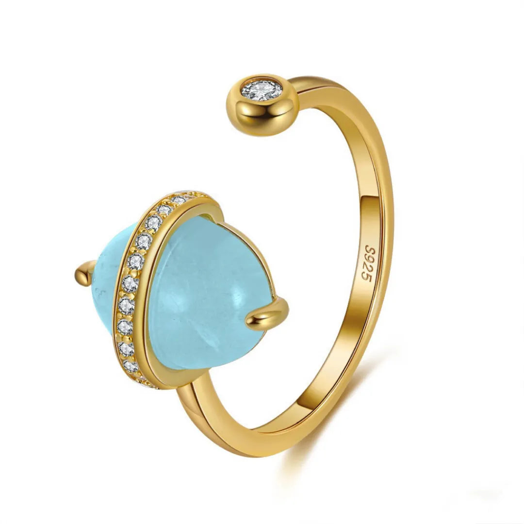 Anello Acquamarina "Galassia Blu" Argento Dorato Oro 14K