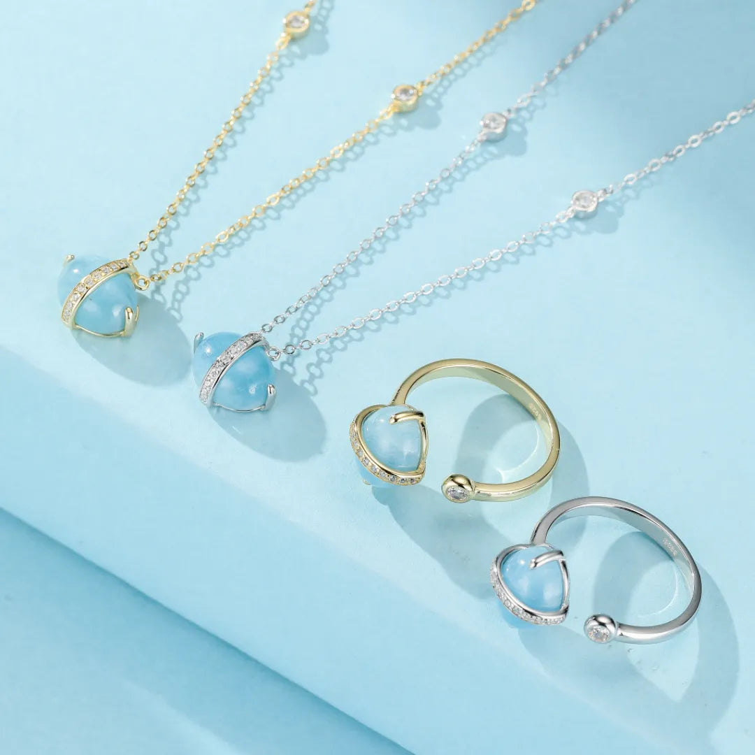 Anello Acquamarina "Galassia Blu" Argento Dorato Oro 14K