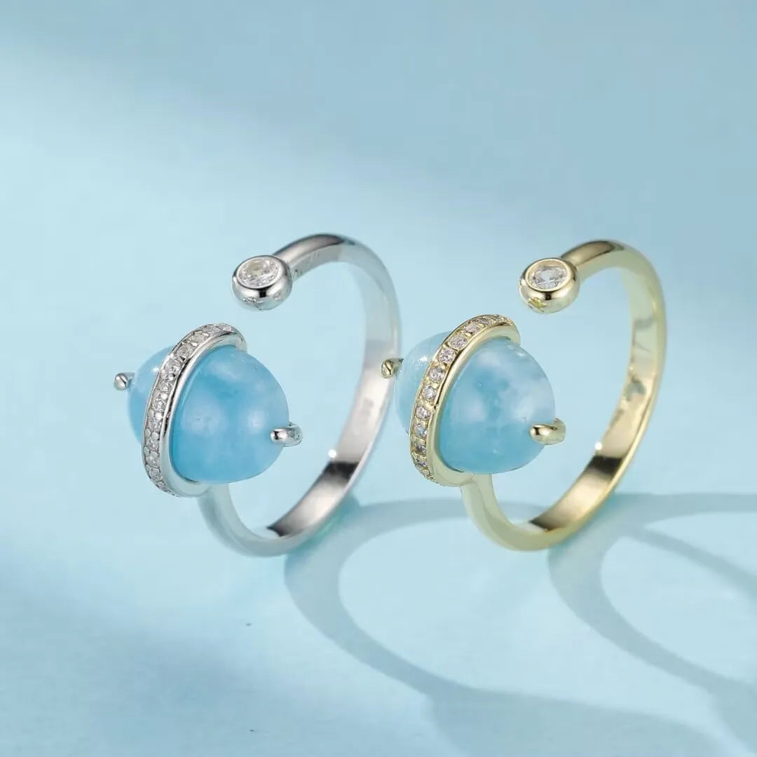 Anello Acquamarina "Galassia Blu" Argento Dorato Oro 14K