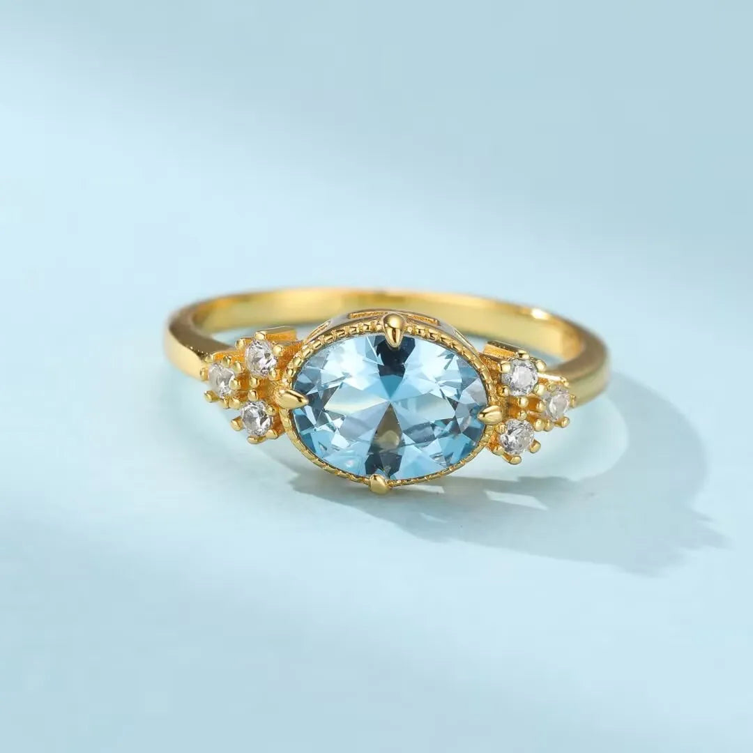 Anello Acquamarina "Raggi Marini" Argento Dorato Oro