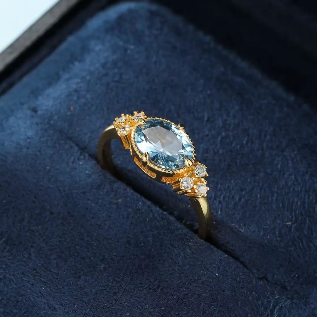 Anello Acquamarina "Raggi Marini" Argento Dorato Oro
