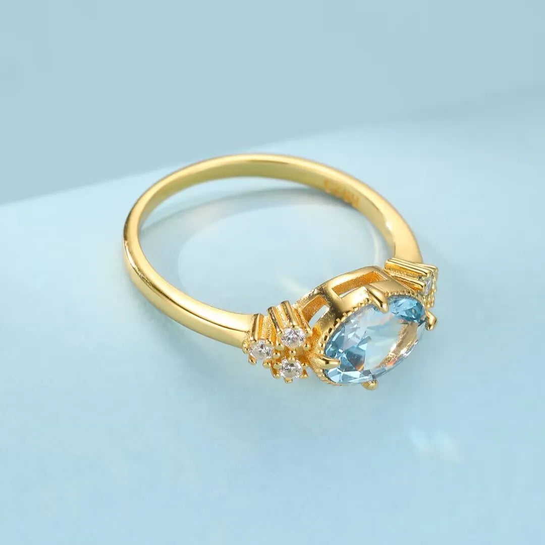 Anello Acquamarina "Raggi Marini" Argento Dorato Oro