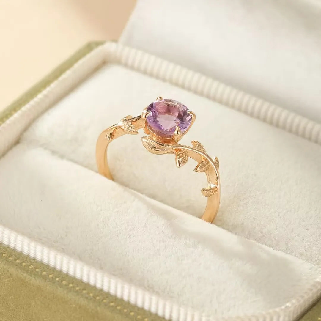Anillo de Amatista "Jardín Refinado" Plata Dorada
