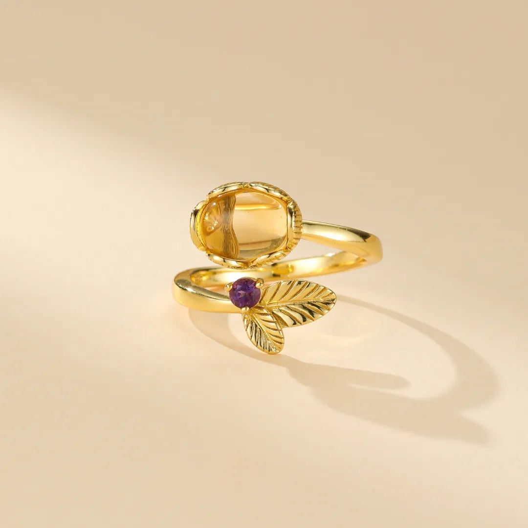 Bague Citrine et Améthyste "Fleurette" Argent Doré Or