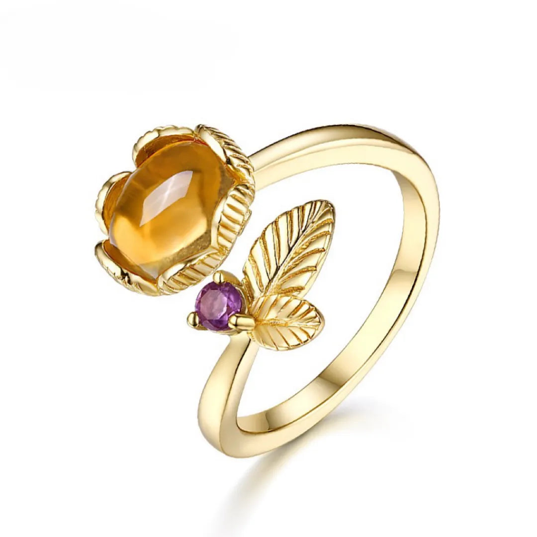 Bague Citrine et Améthyste "Fleurette" Argent Doré Or