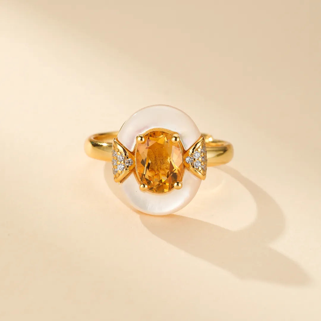 Bague Citrine et Nacre "Élégance Éternelle" Argent Doré Or