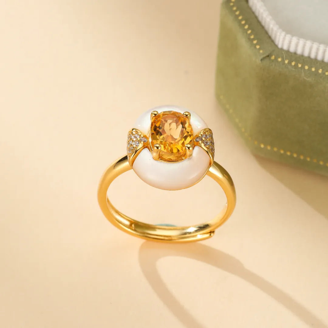 Bague Citrine et Nacre "Élégance Éternelle" Argent Doré Or