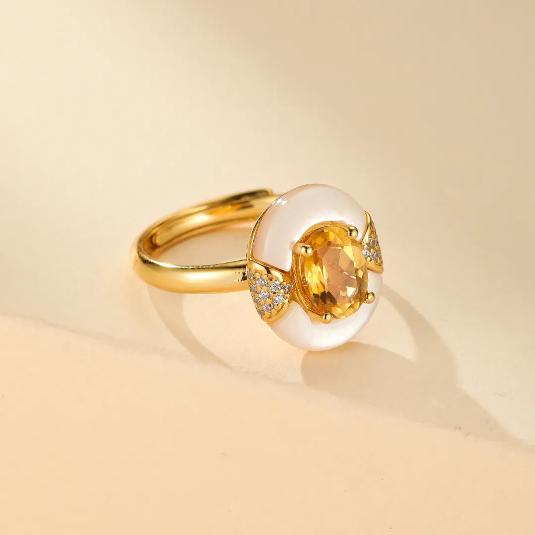 Bague Citrine et Nacre "Élégance Éternelle" Argent Doré Or
