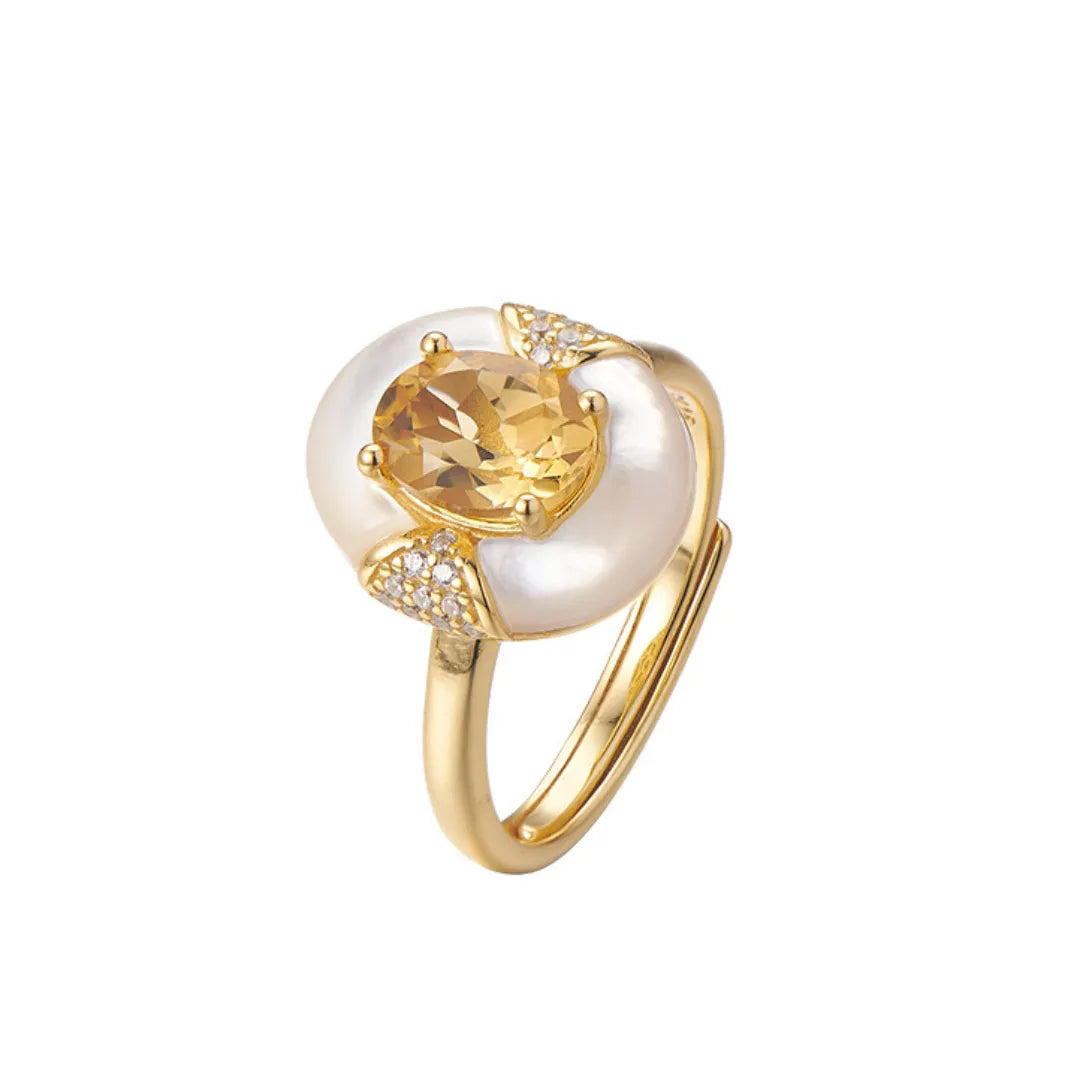 Bague Citrine et Nacre "Élégance Éternelle" Argent Doré Or