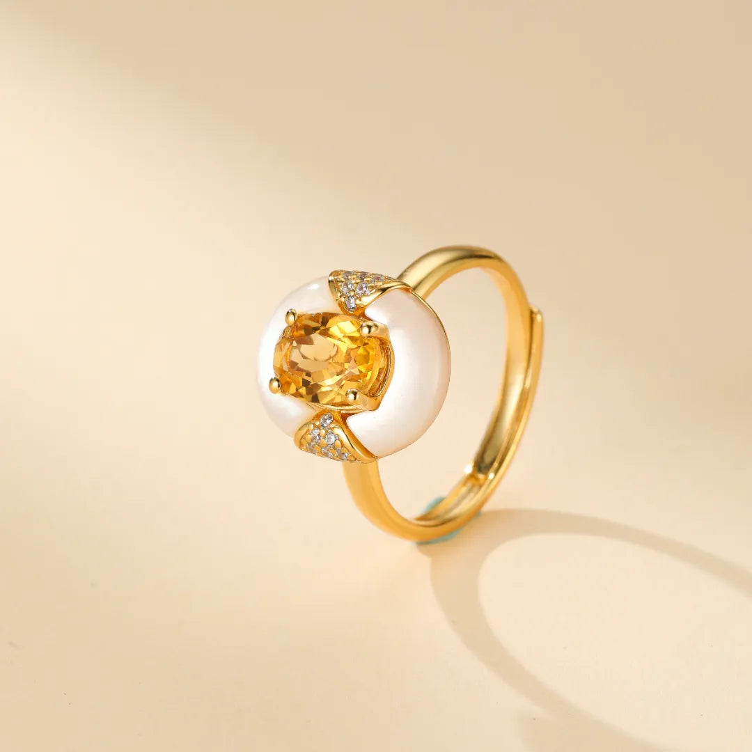 Bague Citrine et Nacre "Élégance Éternelle" Argent Doré Or