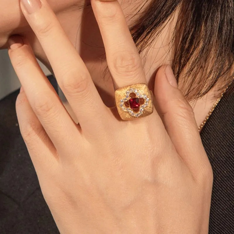 Anillo Cornalina "Calor Floral" Plata Dorada Oro