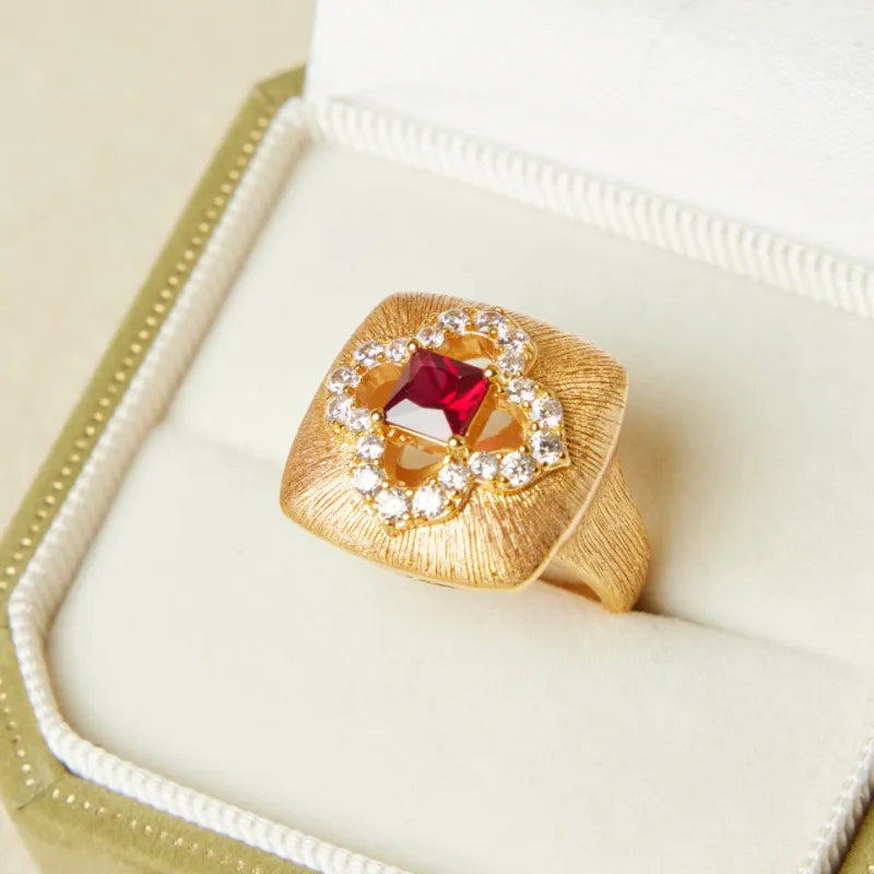 Anillo Cornalina "Calor Floral" Plata Dorada Oro