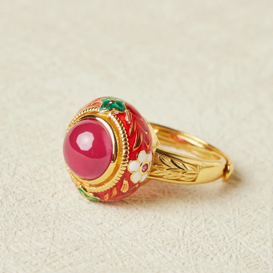 Anillo Cornalina "Flor de Pasión" Plata Dorada Oro
