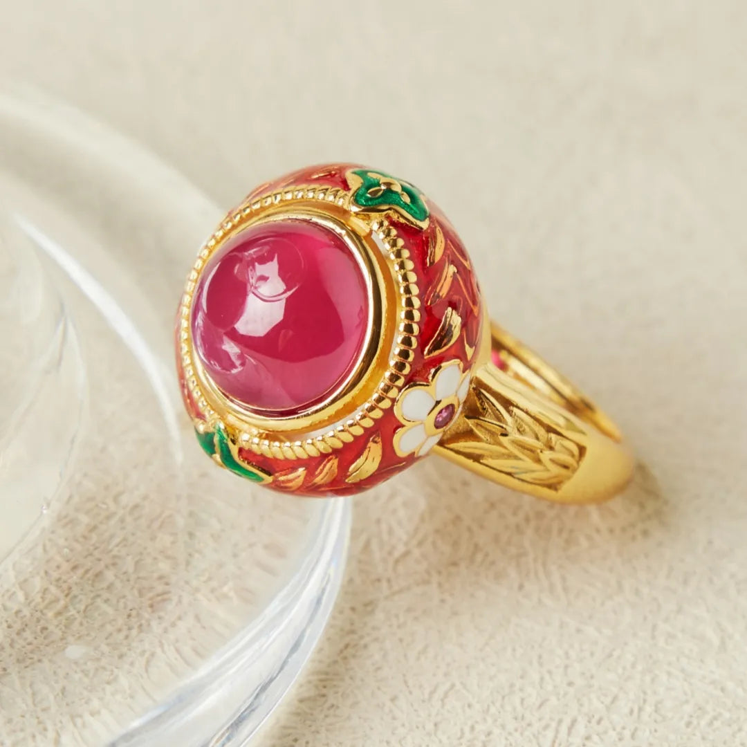 Anillo Cornalina "Flor de Pasión" Plata Dorada Oro