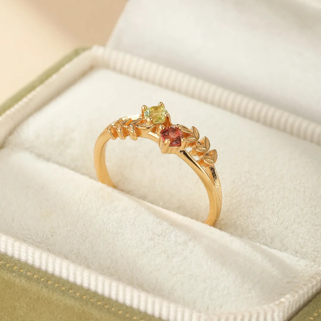 Bague Péridot et Grenat "Fraîcheur Lumineuse" Argent Doré Or
