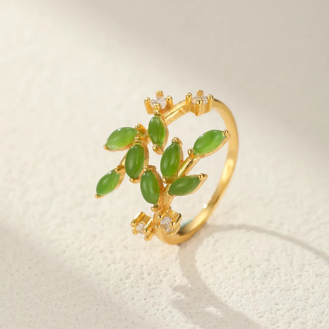 Anillo Jade "Encanto de la Naturaleza" Plata Dorada Oro