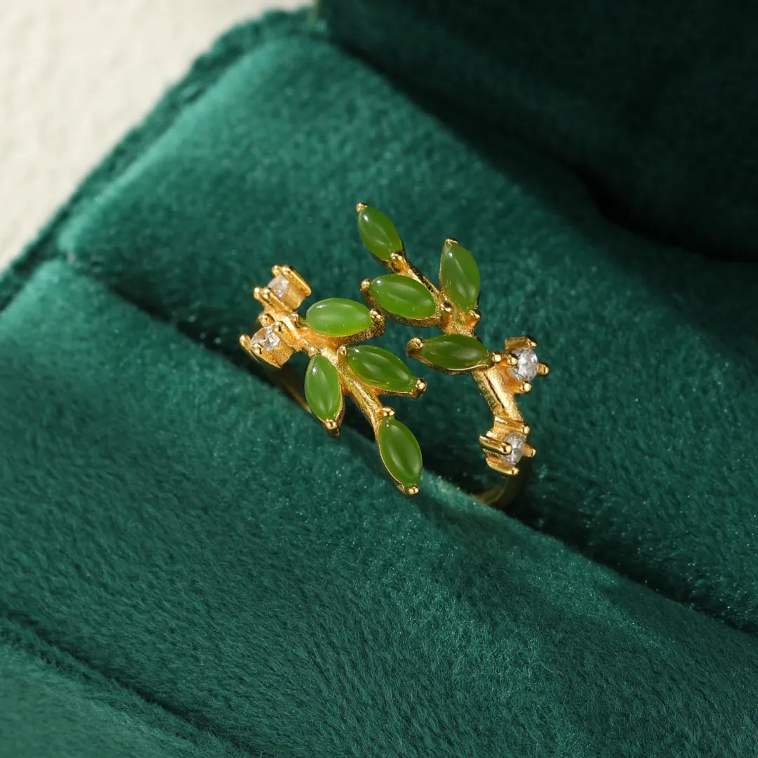 Anillo Jade "Encanto de la Naturaleza" Plata Dorada Oro
