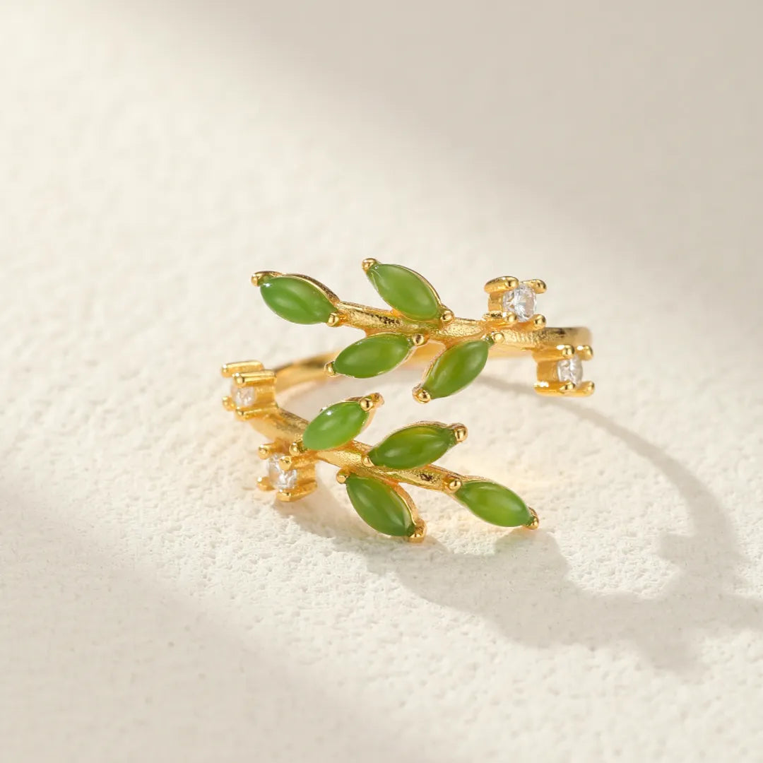 Anillo Jade "Encanto de la Naturaleza" Plata Dorada Oro