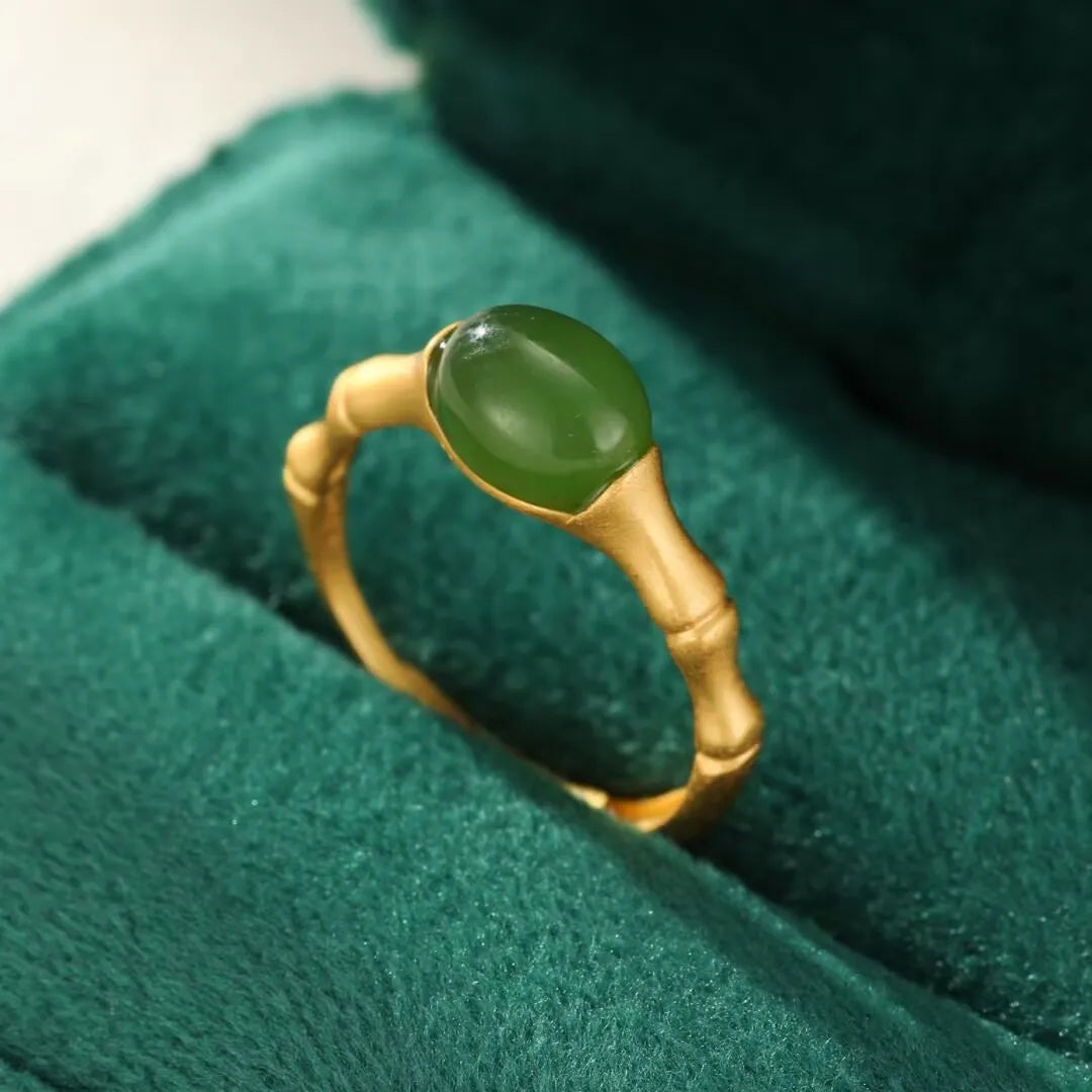 Bague Jade "Force Bambou" Argent Doré Or