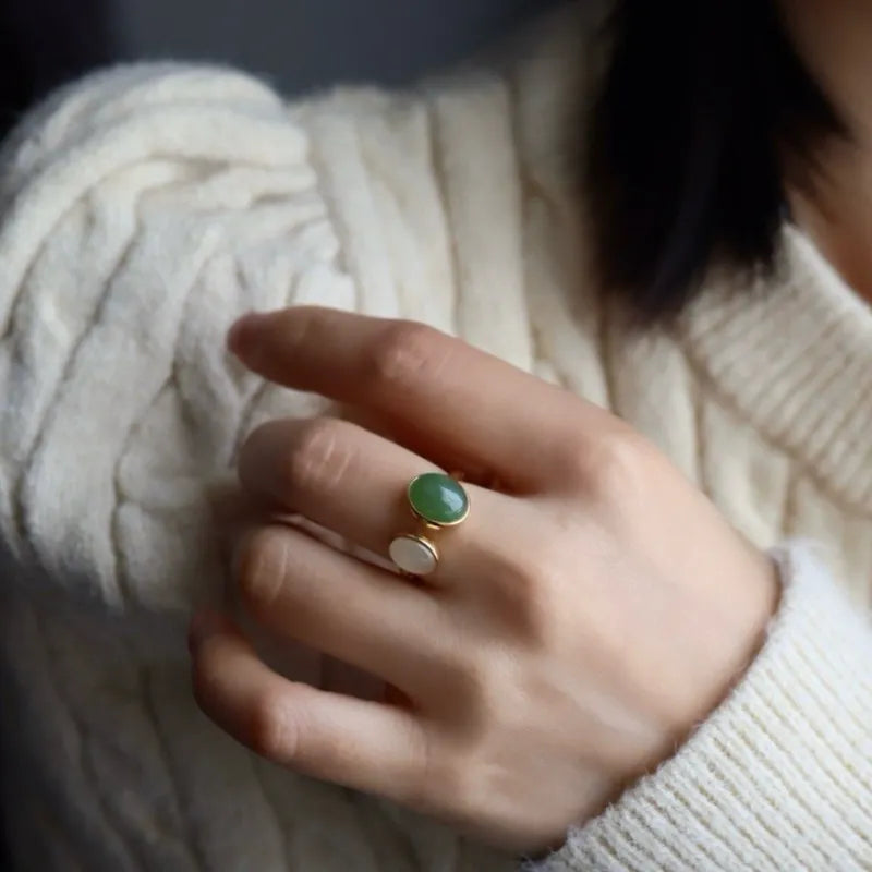 Bague Jade "Fusion Mystique" Argent Doré Or