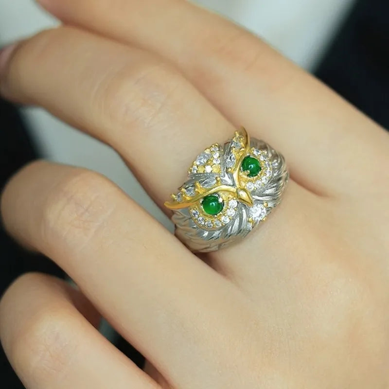 Bague Jade "Hibou Charmant" Argent