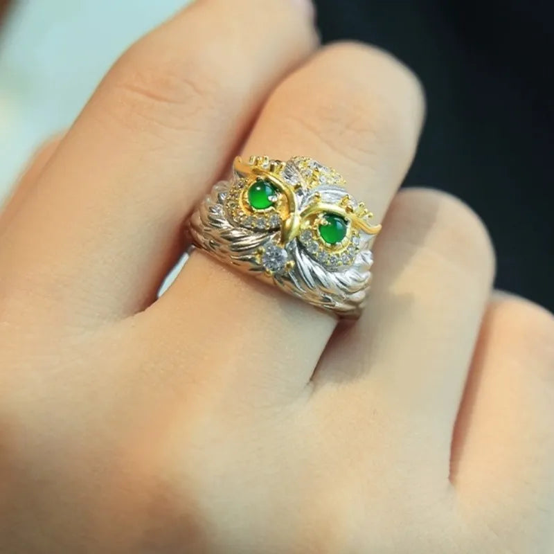 Bague Jade "Hibou Charmant" Argent