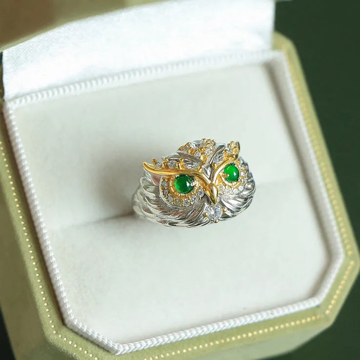 Bague Jade "Hibou Charmant" Argent