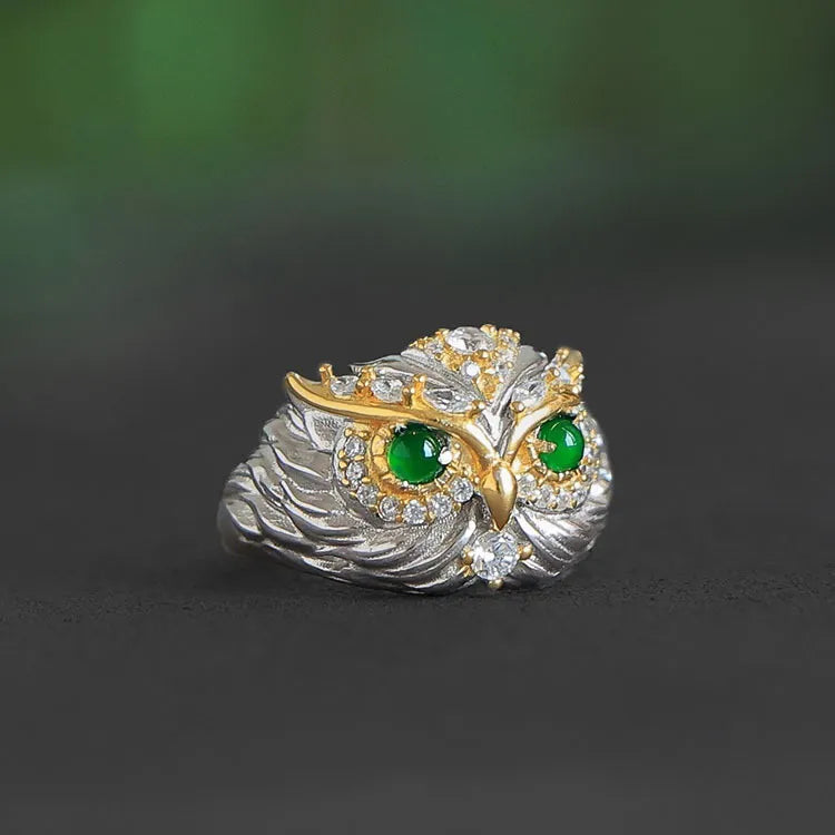 Bague Jade "Hibou Charmant" Argent