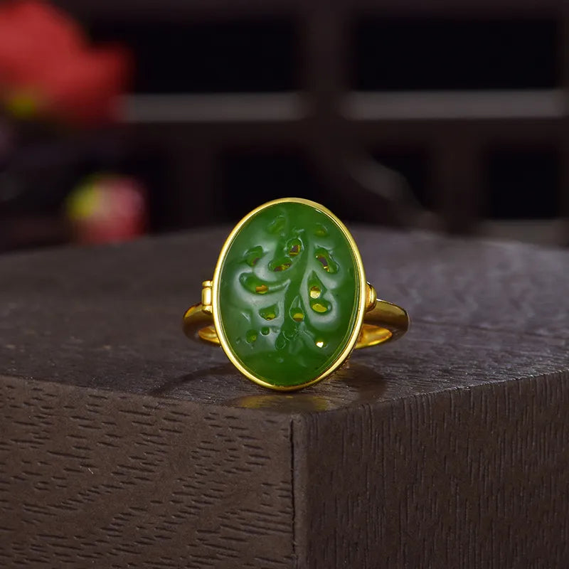 Bague Jade Porte Parfum "Élixir Impérial" Argent Doré Or