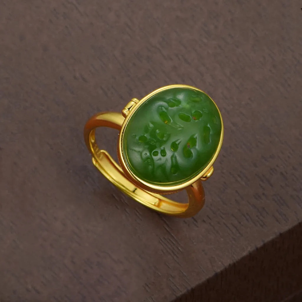 Bague Jade Porte Parfum "Élixir Impérial" Argent Doré Or
